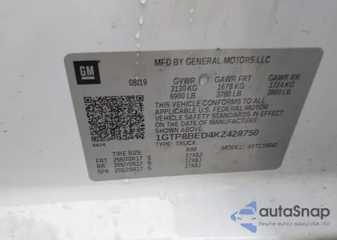 2019 GMC Sierra 1500 Sle z USA, uszkodzony, nr VIN 1GTP8BED4KZ428750